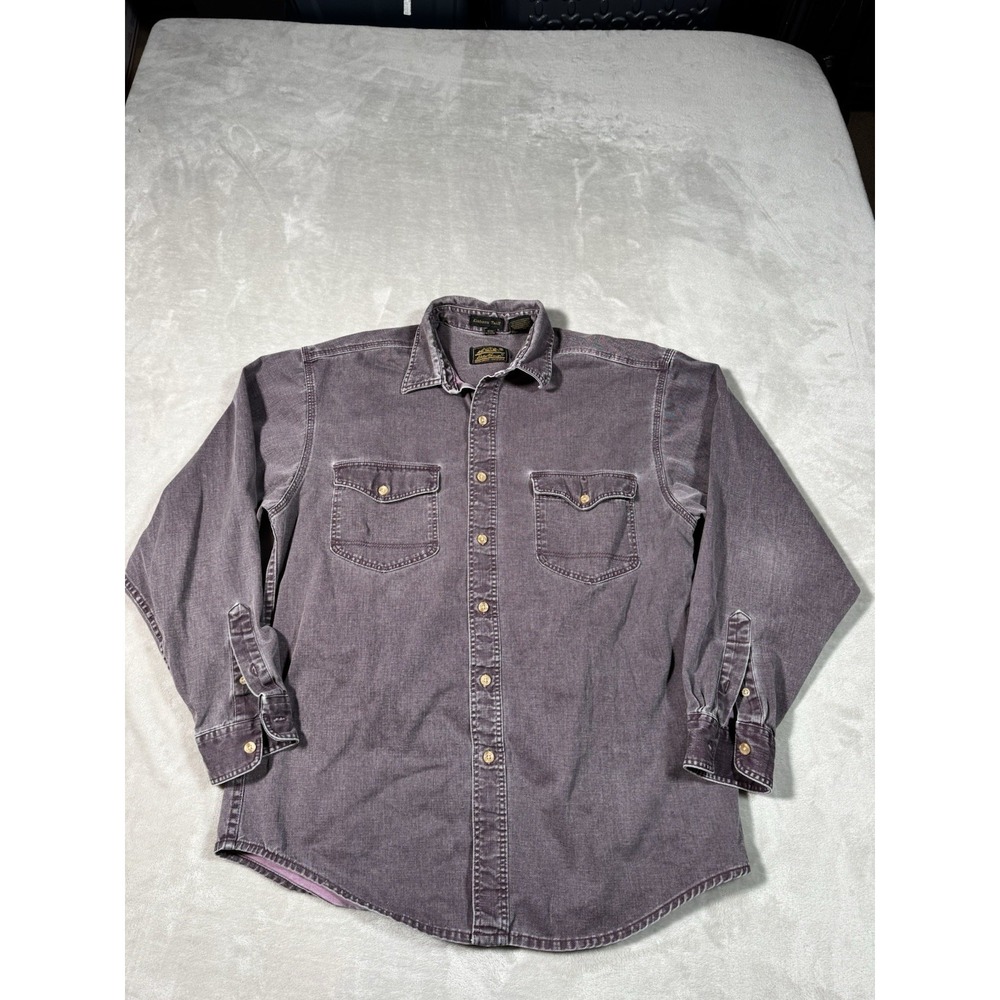 Vintage Eddie Bauer Shirt Mens Large Purple Elkhorn Twill Long-Sleeve USA Made